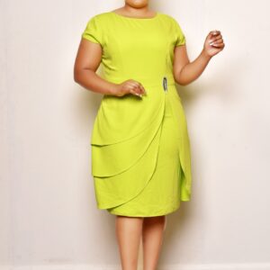 Elegant Lime Green Draped Dress – Vibrant & Chic