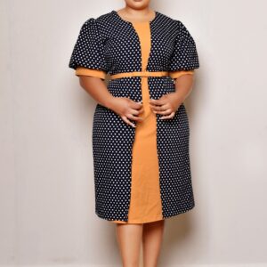 Polka Dot Contrast Midi Dress – Chic & Elegant