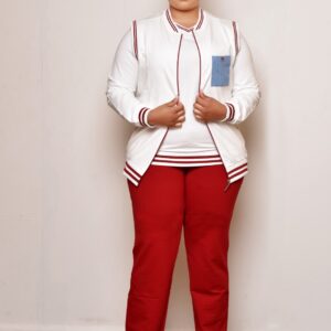 Women's Plus Size Casual Tracksuit - White & Red Matching Set