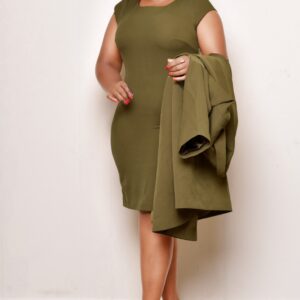Elegant Olive Green Blazer & Dress Set – Power Meets Sophistication