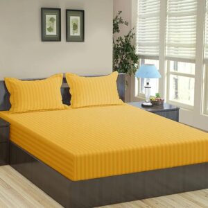 Best Fitted Sheet 100% Egyptian Cotton, 300 TC Soft & Luxurious Fitted Bed Sheet with 2 Pillow Cover Pocket Size (8-12 inch) (King Size- 78" x 72”) Cotton Stripped Bedsheet Size 6x6
