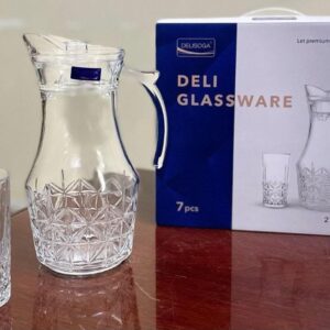 7-Piece Crystal Clear Glass Drinkware Set – Includes 6 Tumblers & 1 Jug