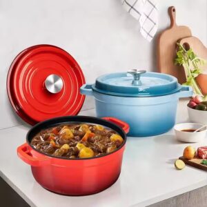 9pcs Cast Iron Casserole Iron Soup Pot with Lid Enamel Coating Protect Suitable on All Stovetops